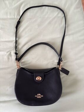 Coach Black Pebbled Leather Turnlock Crossbody Saddle Bag with Gold Hardware